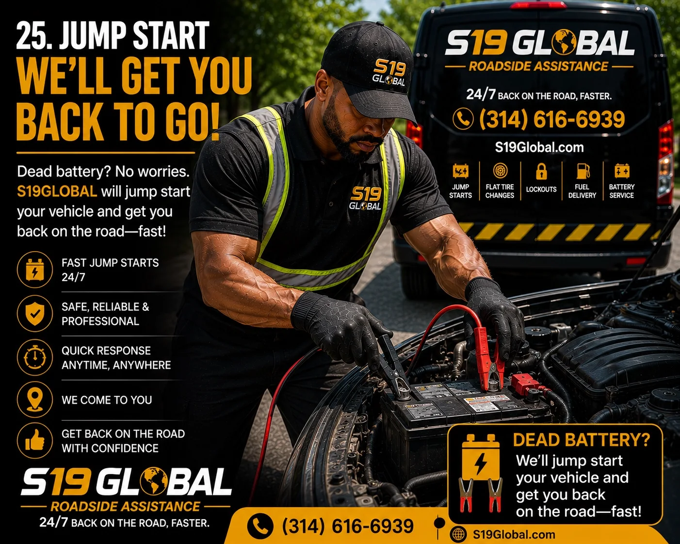 S19Global technician providing a jump start