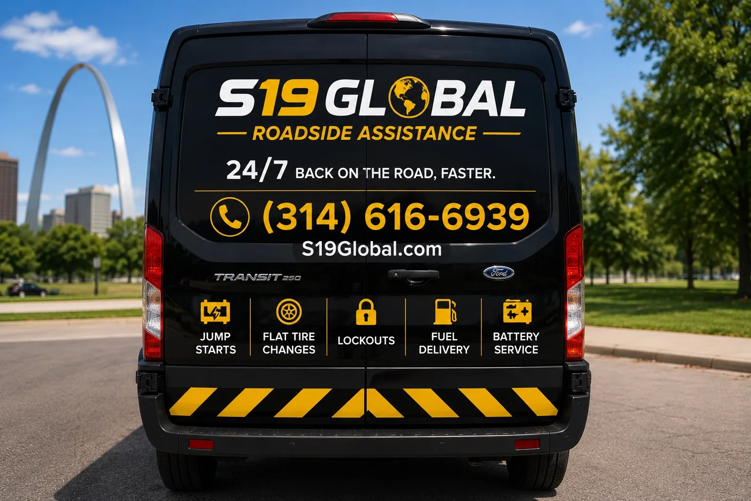 Rear view of S19Global branded service van